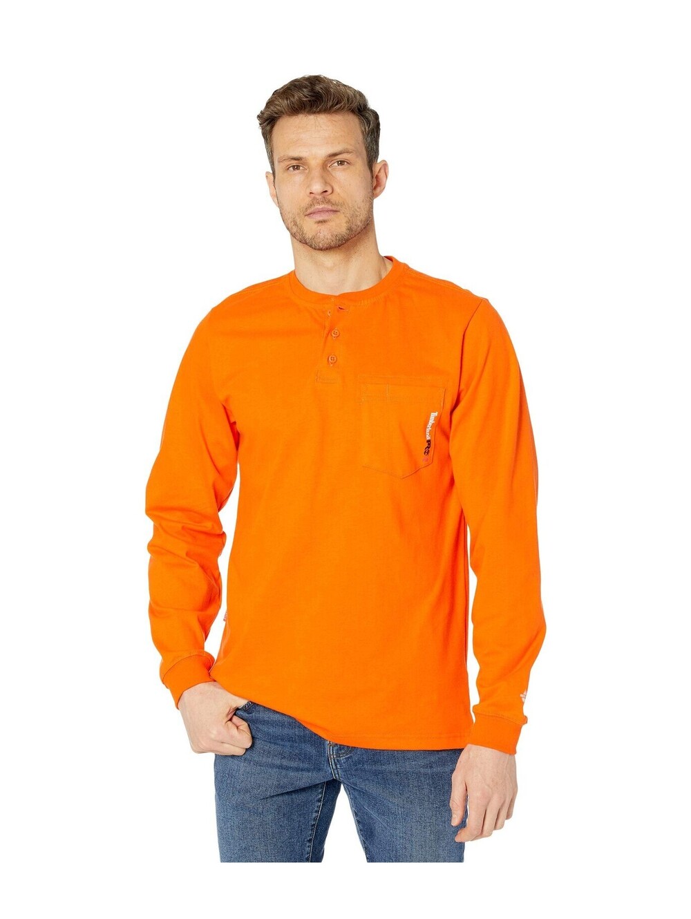 Timberland MEN PRO FR Cotton Core Long Sleeve Henley with Pocket Blaze Orange S